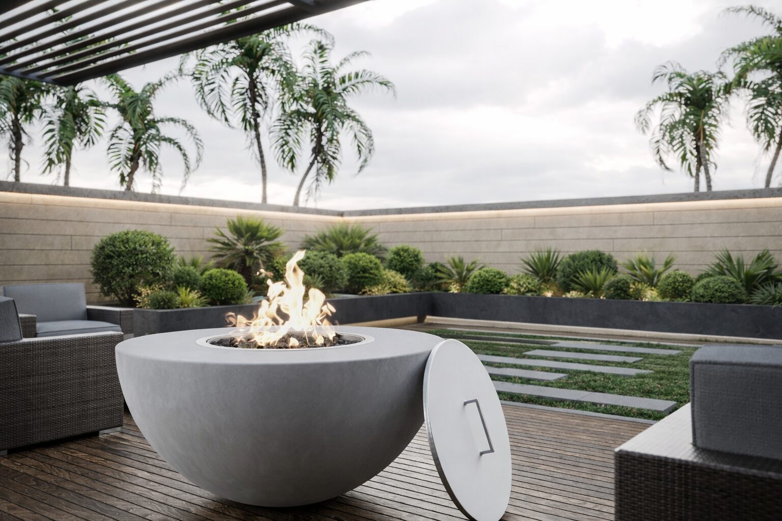 SAFIRE rondo firepit, Gas firepit, cement fire pit, outdoor firepit, round fire pit