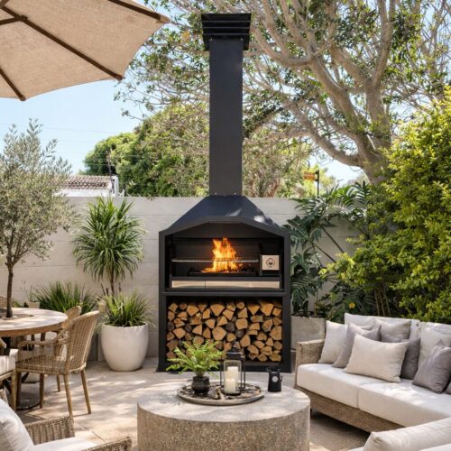 Freestanding Braai with chimney Wallart wood stainless steel braai