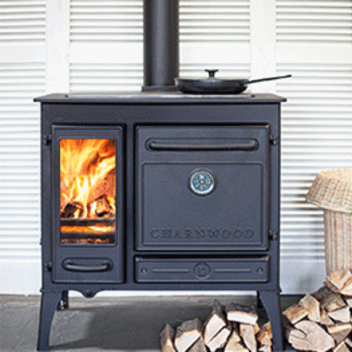 Charnwood Haven wood cooker, compact wood-fired range cooker with an oven, a hot plate