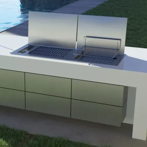 Hybrid drop in wood and gas combo braai, built in braai