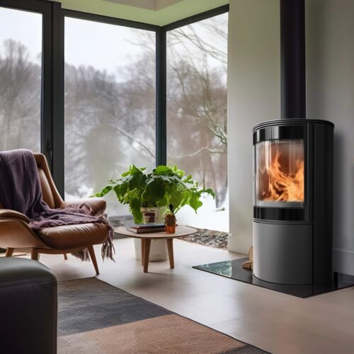 Kratki bjorn steel fireplace, cylindrical fireplace, wood burning fireplace, freestanding fireplace
