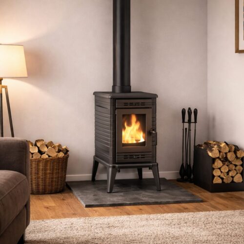 Kratki K10 cast iron closed combustion wood burning fireplace in black