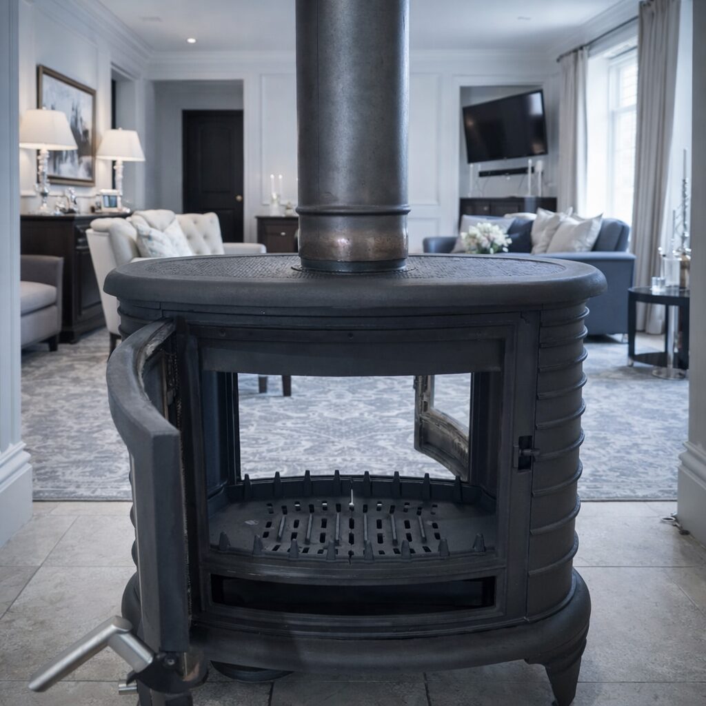 Double sided fireplace, freestanding kratki k8T