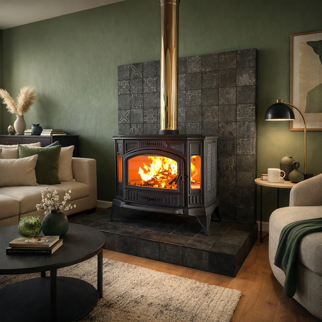 Kratki K9 cast iron freestanding wood burning fireplace
