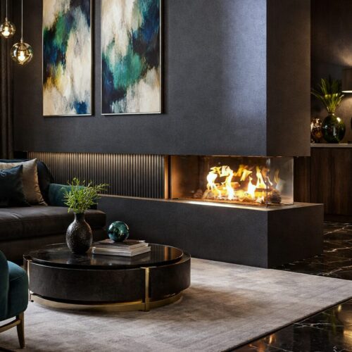3 sided gas fireplace kratki Leo 100 LP Tunnel gas built in fireplace