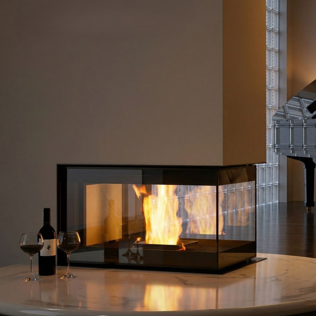 3 sided pellet fireplace L'artistico Penny Ap800