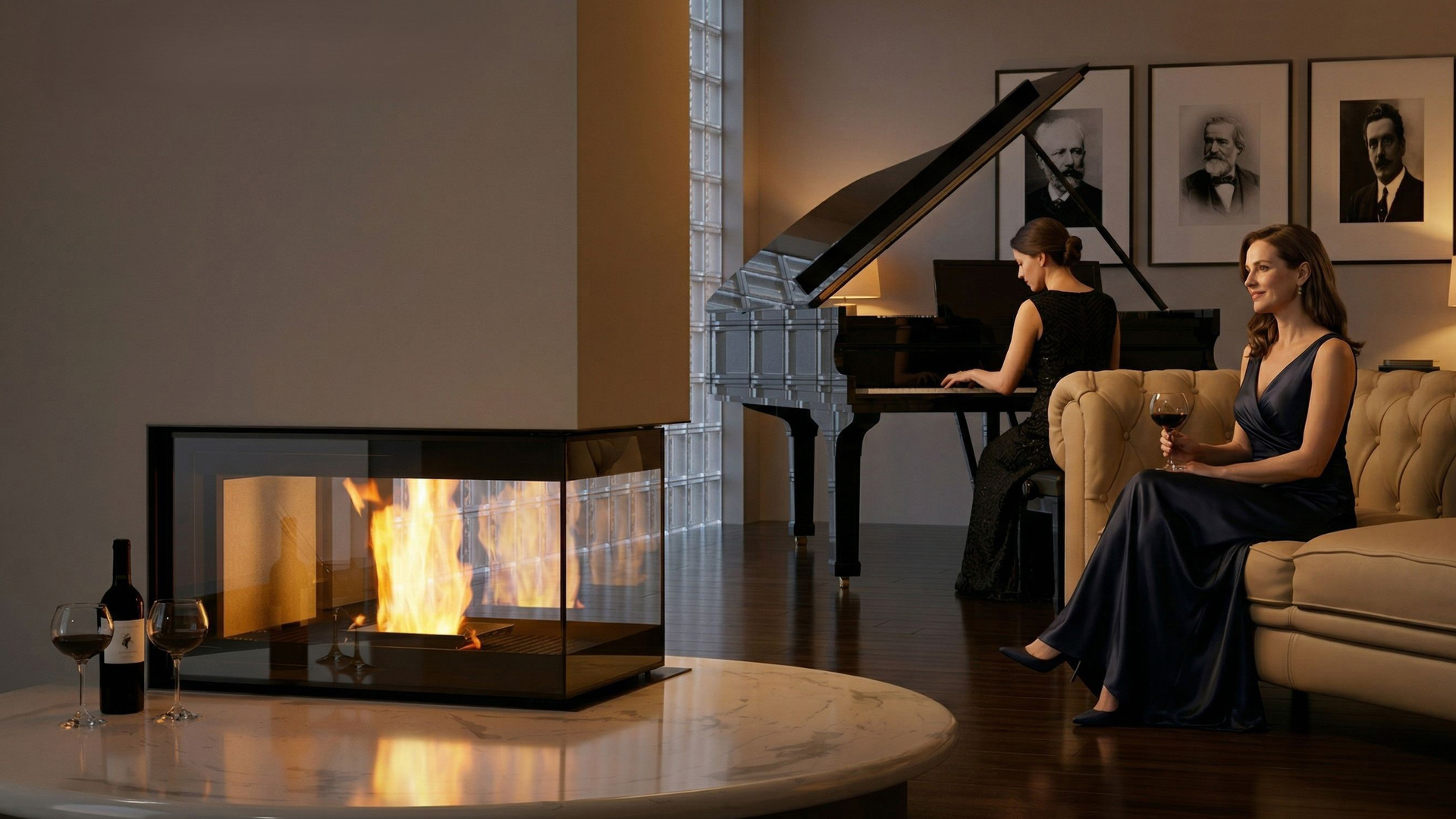 3 sided pellet fireplace L'artistico Penny Ap800