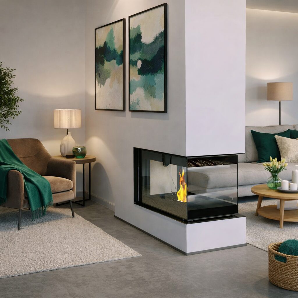 L'artistico penny 800 3 sided pellet fireplace