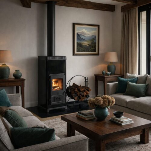 Plamen Dora 10 Black Cast iron fireplace with steel surround