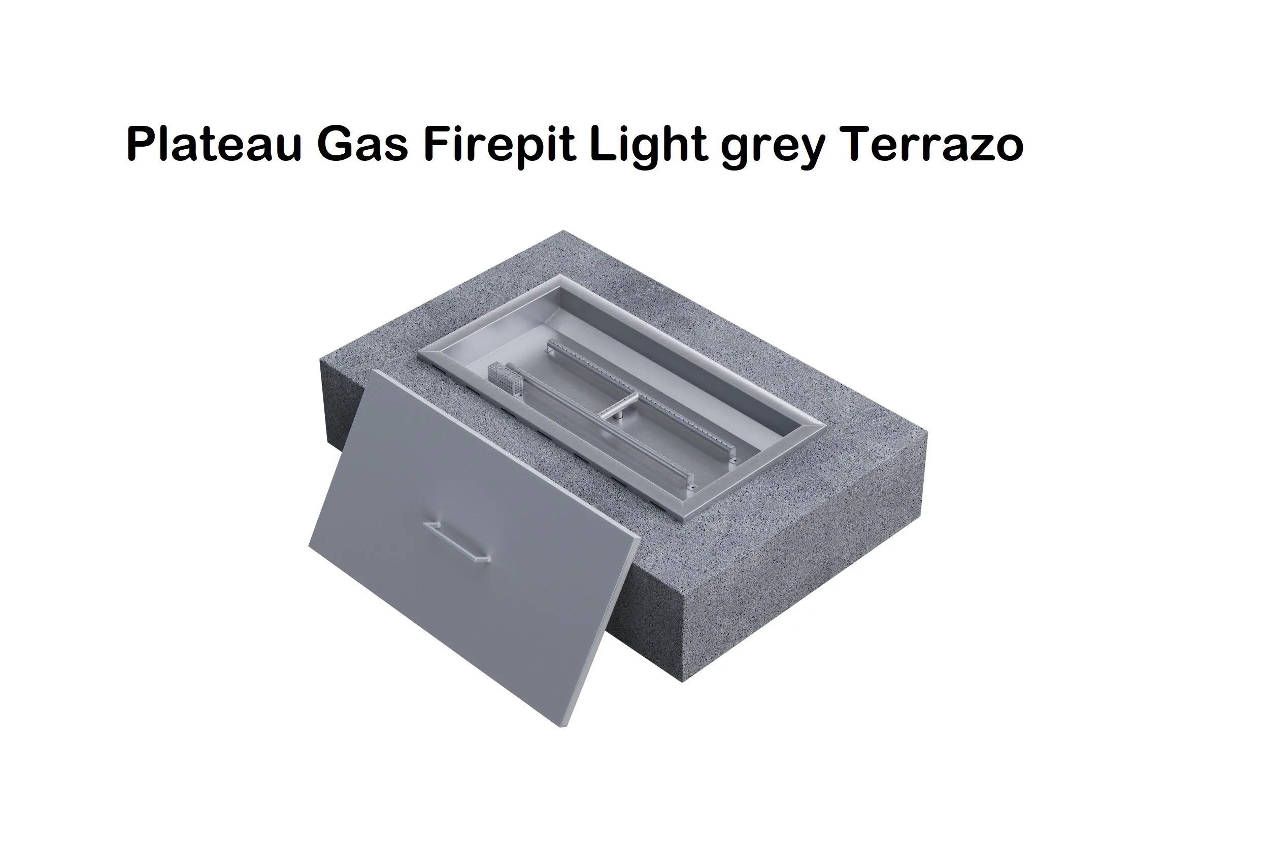 Plateau Gas Firepit Light Grey Terrazzo, rectangular fire pit, wood firepit