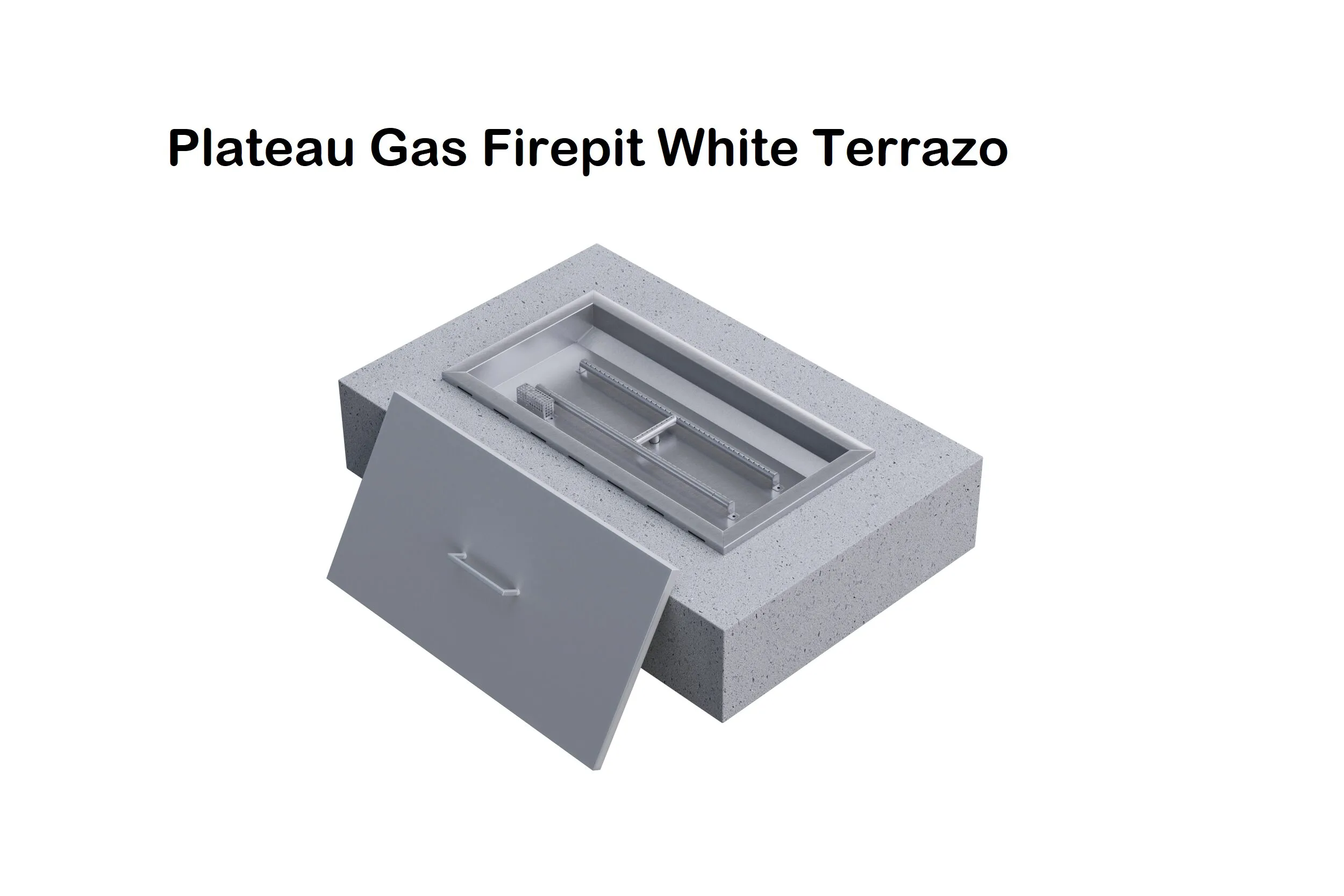 Plateau Gas Firepit White Terrazzo, rectangular fire pit, wood firepit