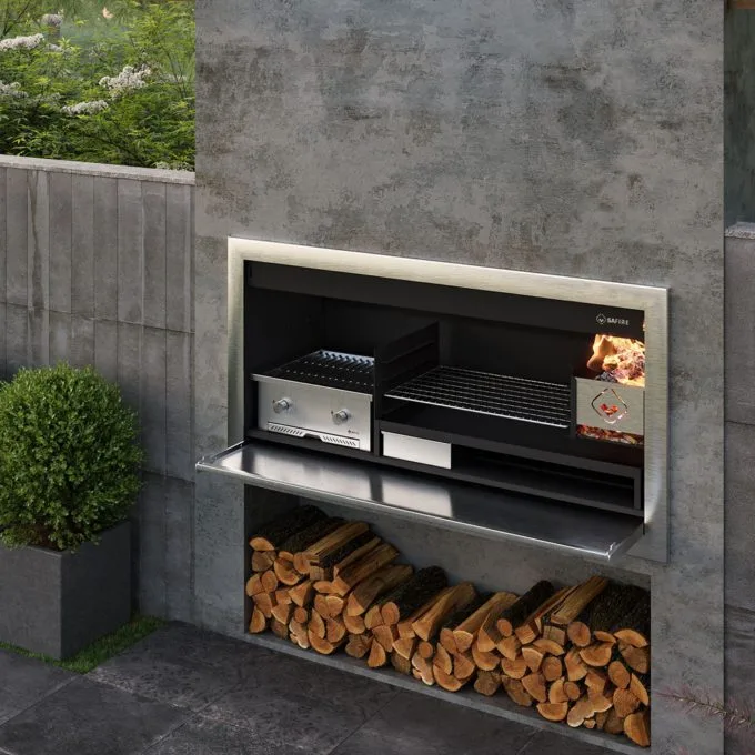 Stainless steel braai Affordable Luxury 1500 Gas & Wood Braai Grill Combo, built in braai