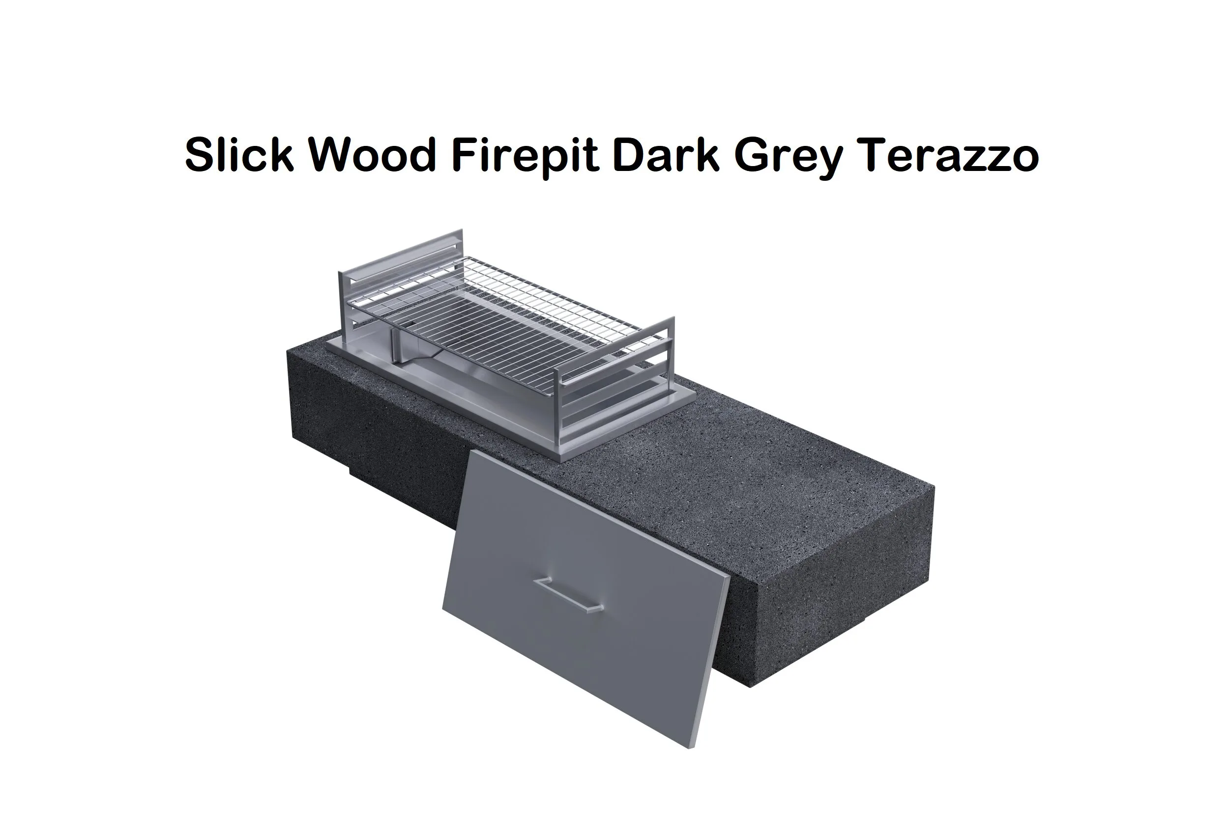 Slick wood dark grey firepit, rectangular fire pit, wood firepit