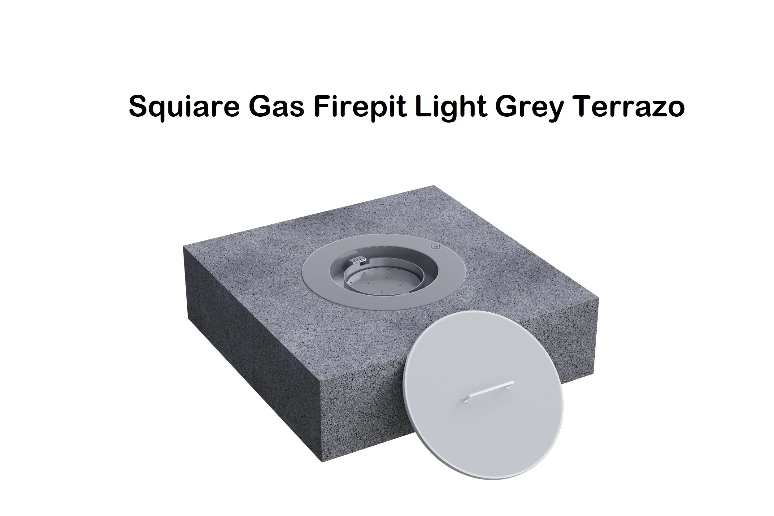 Squiare Gas Firepit Light Grey Terrazo, gas fire pit, square firepit