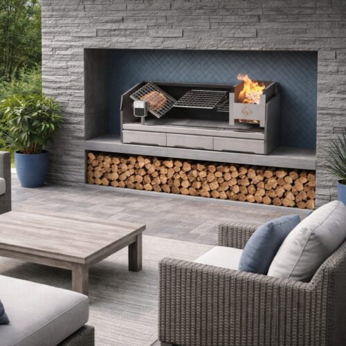 stainless steel table top wood insert braai