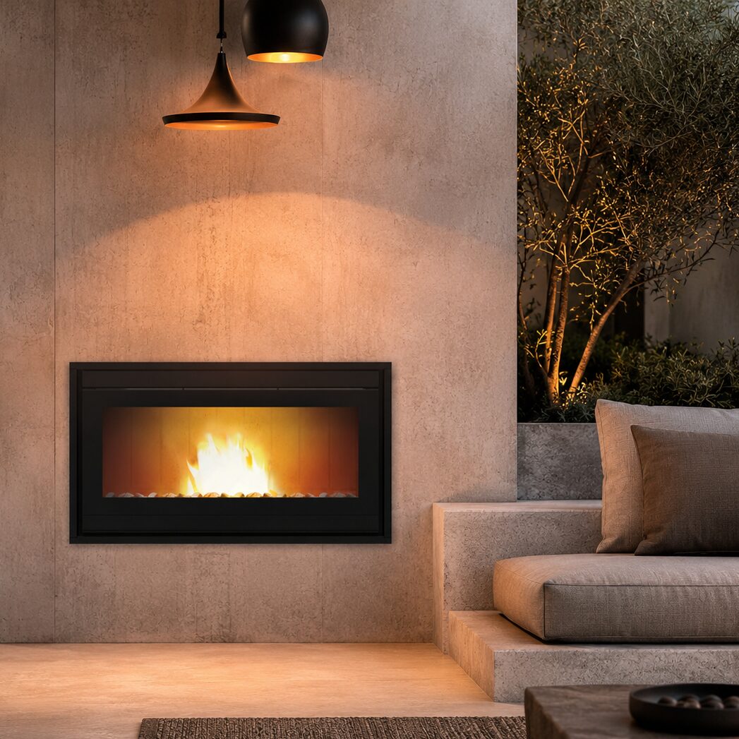 thermorossi esprit infinity insert pellet fireplace, built in pellet fireplace