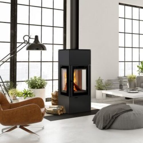 Kratki freestanding 3 sided fireplace