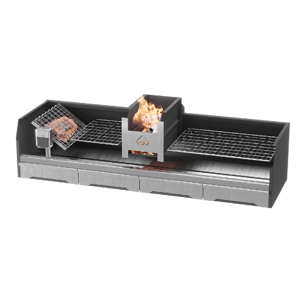 table top wood stainless steel insert braai pyro